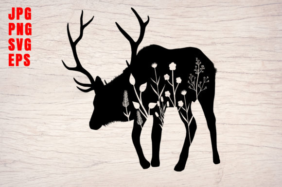 Deer Silhouette Floral Design Art for Creatives