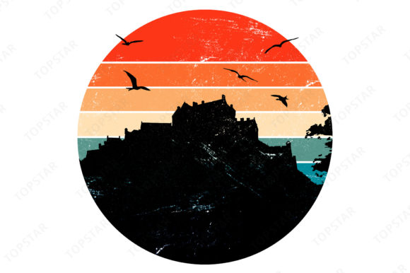 Edinburgh Castle Scotland Retro Sunset